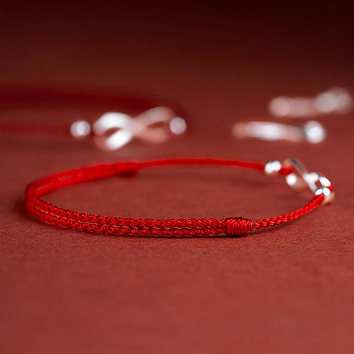 Pulsera tobillera de hilo rojo de la suerte con nudo infinito de plata de ley 925 con Buddha Stones
