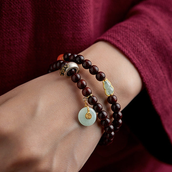 Buddha Stones Zodíaco Chino Buda Natal Hoja Pequeña Sándalo Rojo Jade Ágata Roja PiXiu Sooth Pulsera