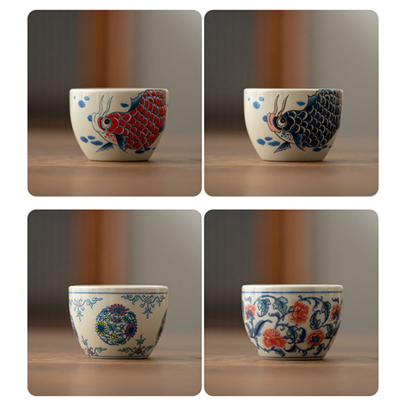 Taza de té de Buddha Stones, pez Koi, Arowana, peonía, girasol, taza de té de Kung Fu, 60ml
