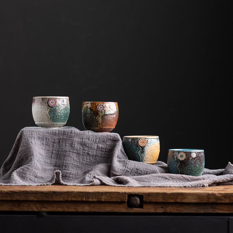 Taza de café de cerámica con cambio de horno de girasol de Buddha Stones , taza de café expreso con leche y té, 250ml