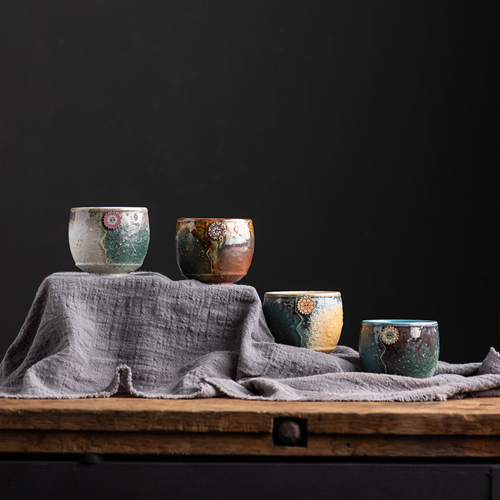 Taza de café de cerámica con cambio de horno de girasol de Buddha Stones , taza de café expreso con leche y té, 250ml