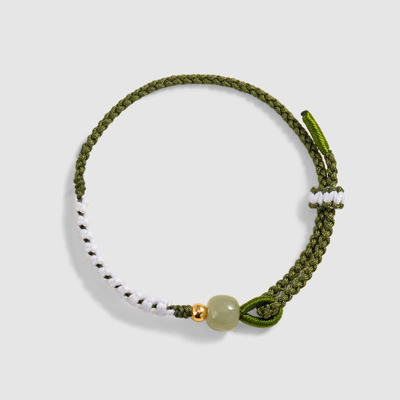 Pulsera de cuerda trenzada de la suerte con cuentas de jade hetiano de plata de ley 925 con Buddha Stones