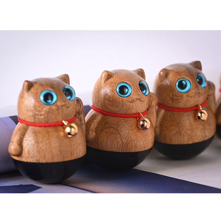 Buddha Stones Mini gato de la suerte gatito Phoebe Zhennan decoración de bendición de madera - image 19