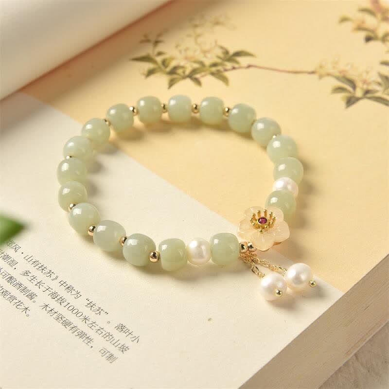 Pulsera de abundancia de felicidad con perlas de flor de jade hetiano