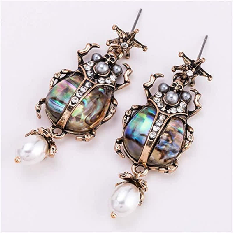 Pendientes colgantes con forma de calavera y escarabajo, estilo vintage, con perlas de cristal y escarabajo