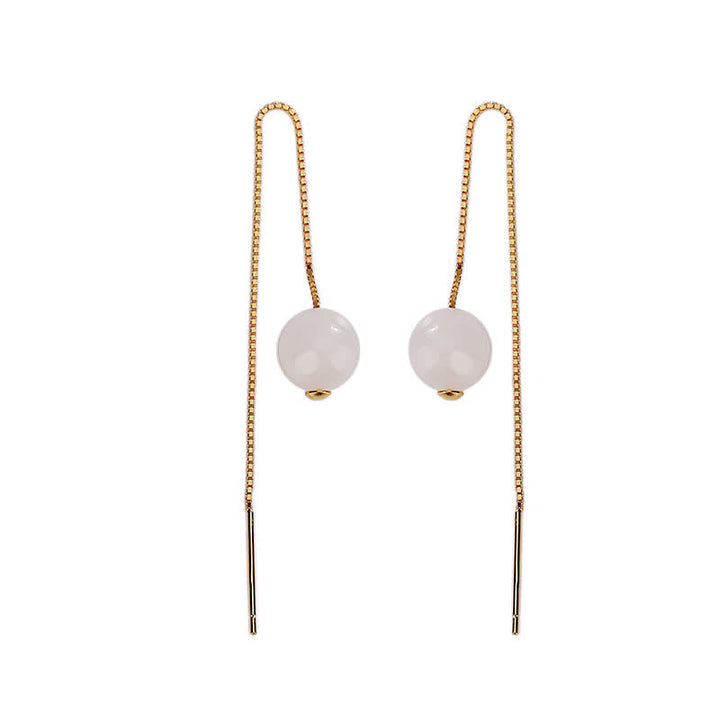 Pendientes colgantes de felicidad con cuentas de jade blanco de plata de ley 925