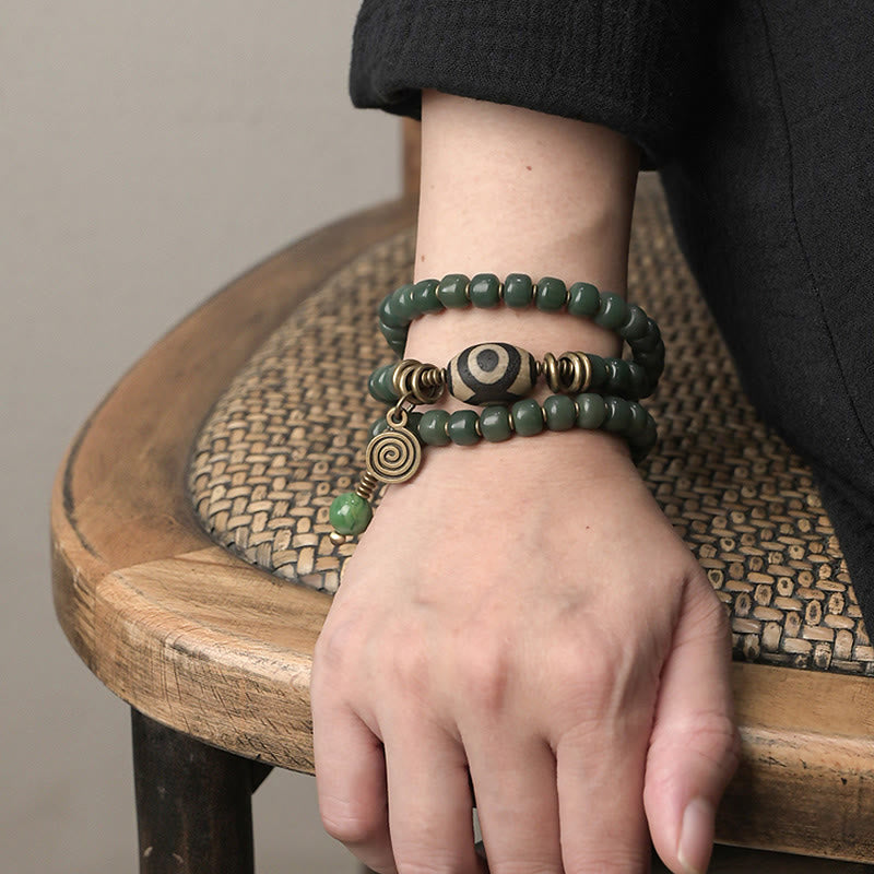 Pulsera triple de envoltura de paz de sabiduría de cuentas Dzi de semilla de Bodhi cian