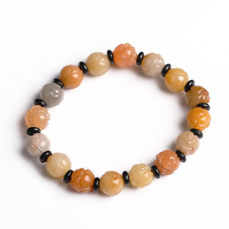 Pulsera de suerte y riqueza de loto de jade de seda dorada