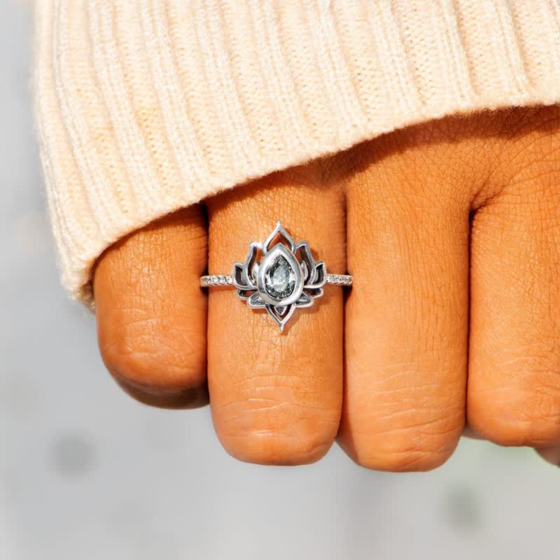 Anillo de protección de bendición de circonita de loto de plata de ley con Buddha Stones - image 5