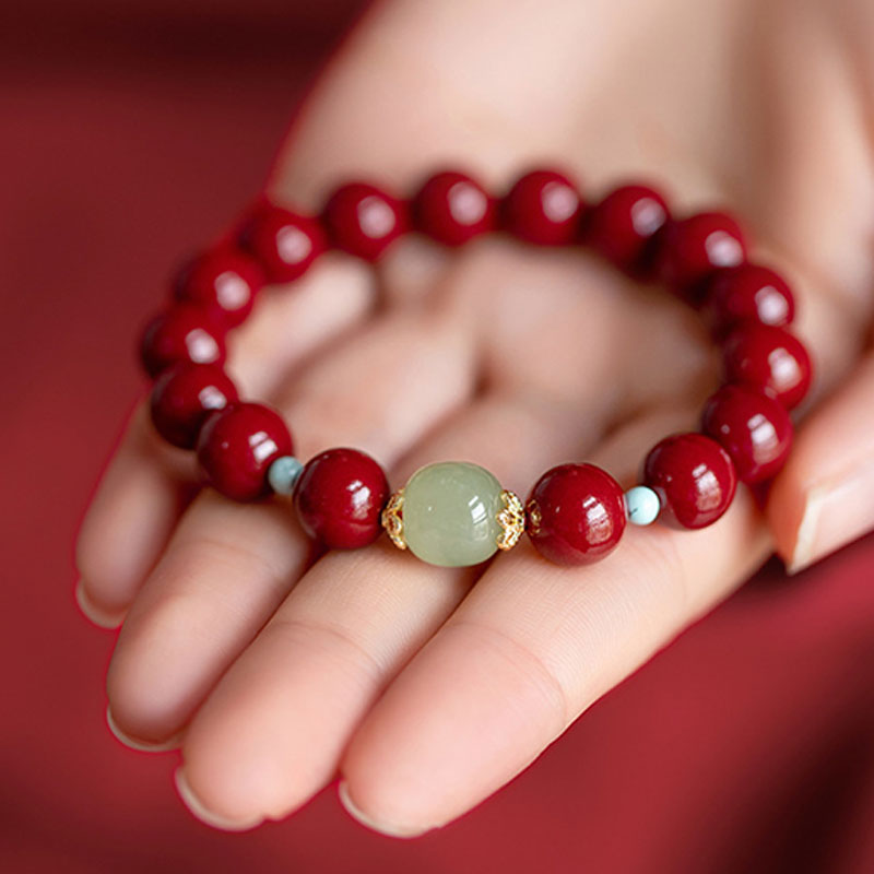 Pulsera de la Buddha Stones, cinabrio, aventurina verde, fortuna