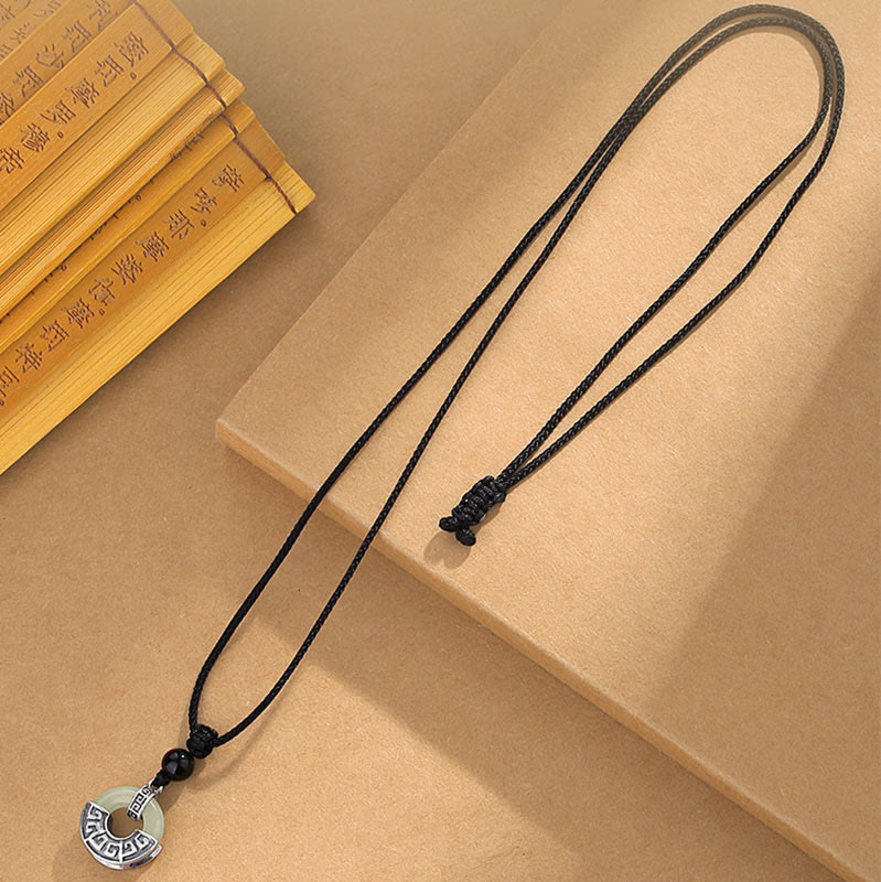 Colgante de collar de prosperidad con hebilla de paz de jade hetiano natural de plata de ley 925 con Buddha Stones
