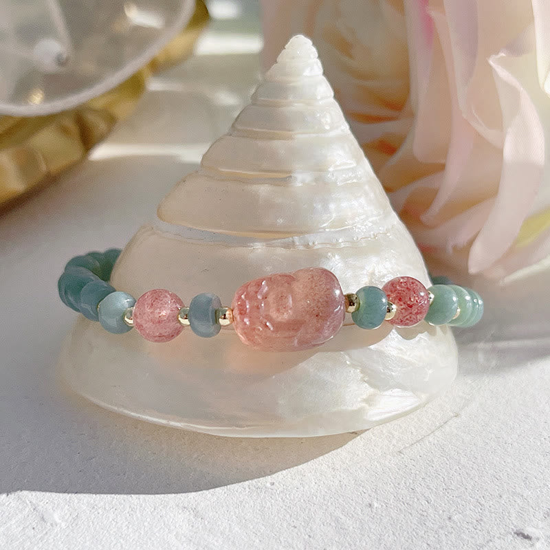 Buddha Stones Natural Hetian Jade perla paz hebilla Fu personaje calabaza bolsa de dinero fresa cuarzo PiXiu pulsera de la suerte