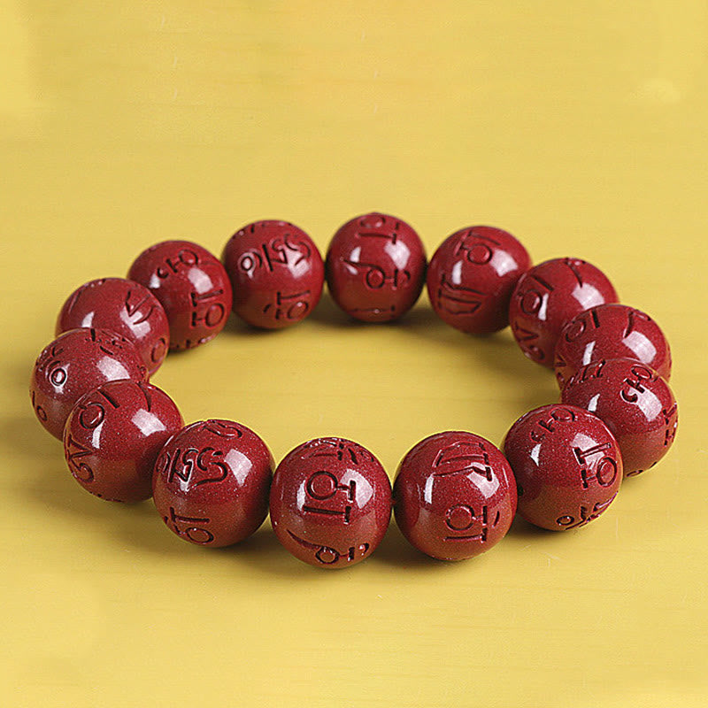 Pulsera de cuentas de cinabrio PiXiu doble Natural Om Mani Padme Hum riqueza y suerte