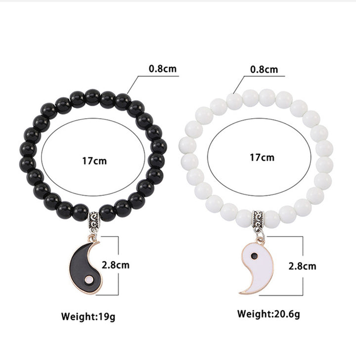 Buddha Stones 2 uds. Pulsera de pareja de protección Yin Yang con cuentas de turquesa blanca y ónix negro