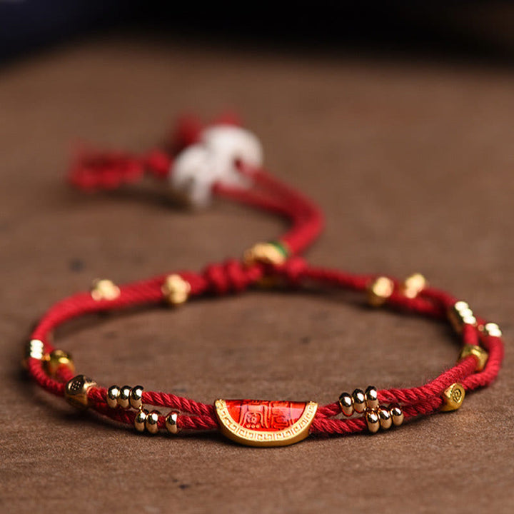 Pulsera de cuerda roja trenzada de la suerte con diseño de bolas de cinabrio hechas a mano con Buddha Stones