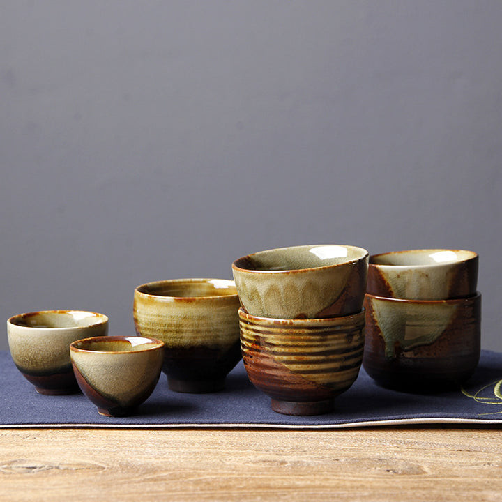 Buddha Stones Vintage marrón Beige horno cambio taza de té de cerámica Kung Fu taza de té tazón