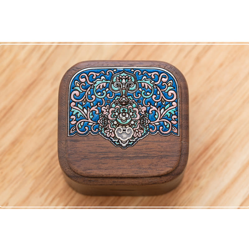 Caja de regalo de madera de hoja de caja de almacenamiento de joyería de anillo de madera de nogal negro hecha a mano Retro