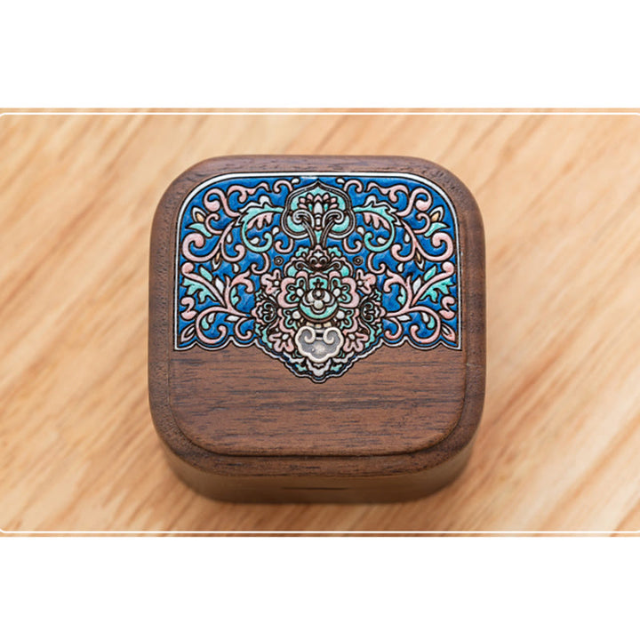 Caja de regalo de madera de hoja de caja de almacenamiento de joyería de anillo de madera de nogal negro hecha a mano Retro