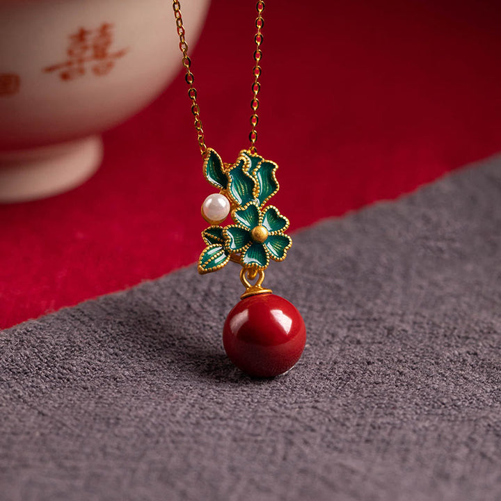 Juego de anillos y pendientes con colgante de flor de perla de cinabrio chapado en plata de ley 925 con Buddha Stones
