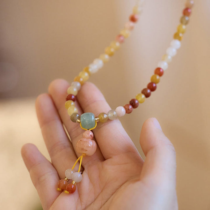Pulsera de triple envoltura con Buddha Stones, seda dorada Natural, Jade, calabaza, riqueza, suerte