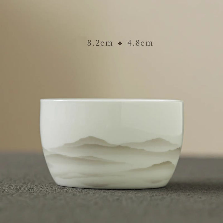 Buddha Stones Pintura De Tinta Vintage Montaña Porcelana Blanca Cerámica Gaiwan Sancai Taza De Té Kung Fu Taza De Té Y Platillo Con Tapa Utensilio De Té Tetera