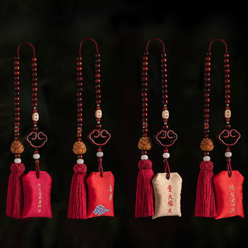 Buddha Stones tibetanas, hoja pequeña, sándalo rojo, loto, cinabrio, bolsita de protección, borla, decoración colgante para coche