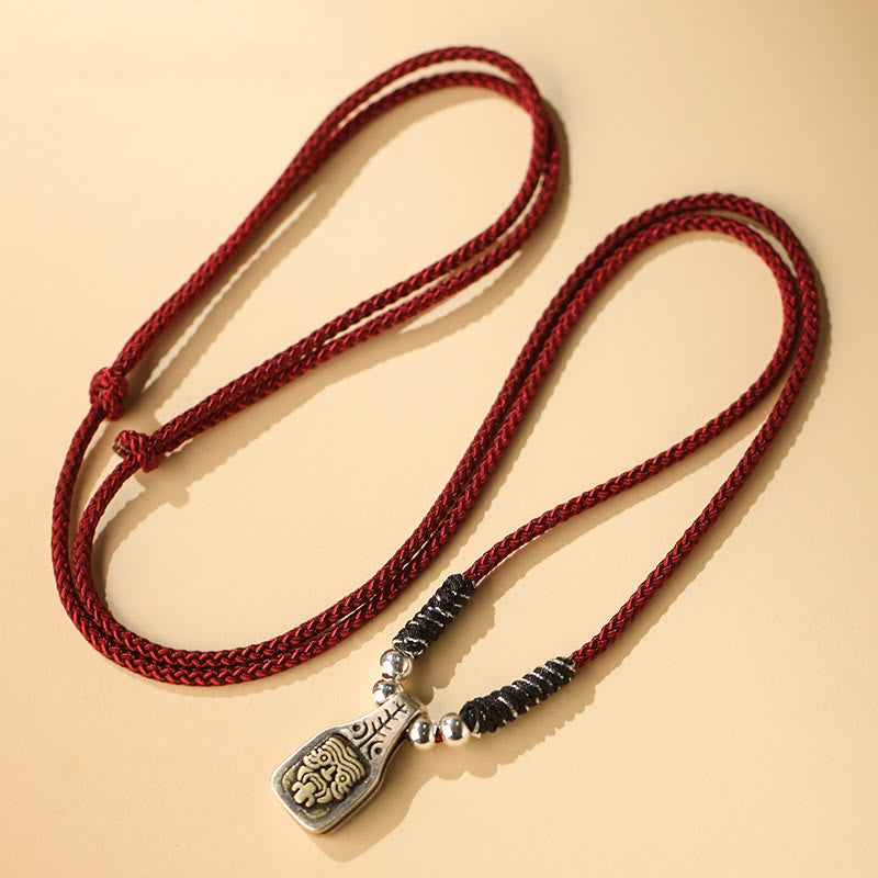 Collar con colgante de cuerda de protección de la diosa de la riqueza Zakiram de plata de ley 925 tibetana con Buddha Stones - Cuerda roja - image 1
