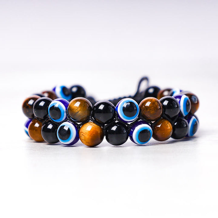 Pulsera con cuentas de protección de ojo de tigre, hematita, mal de ojo , Buddha Stones
