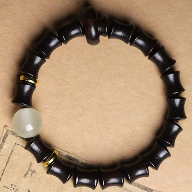 Pulsera de la paz de bambú con Buddha Stones, ébano, sándalo verde, palisandro negro