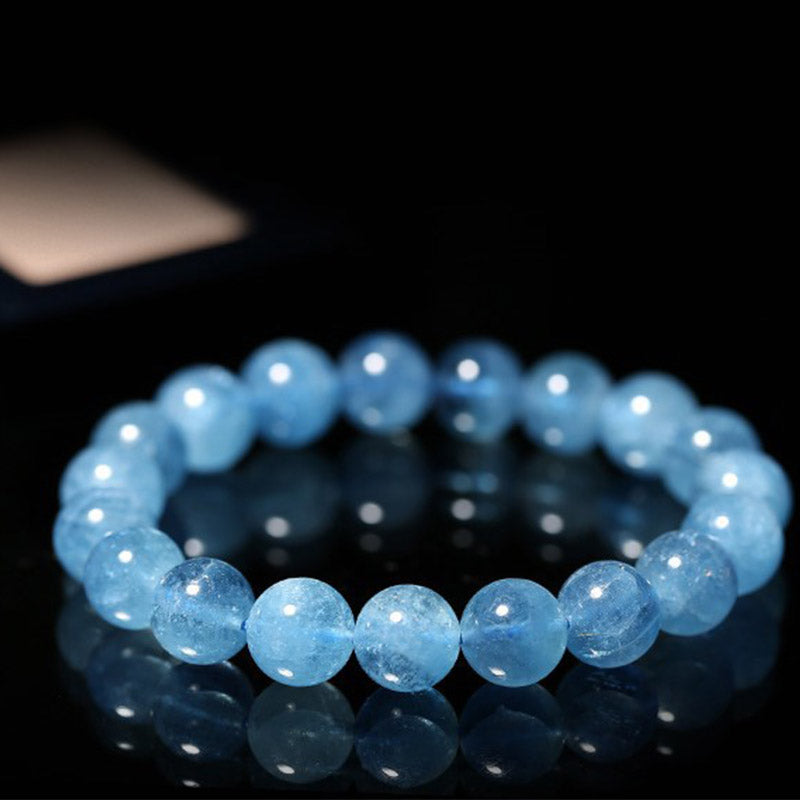 Buddhastoneshop Pulsera curativa de paz con cuentas de aguamarina