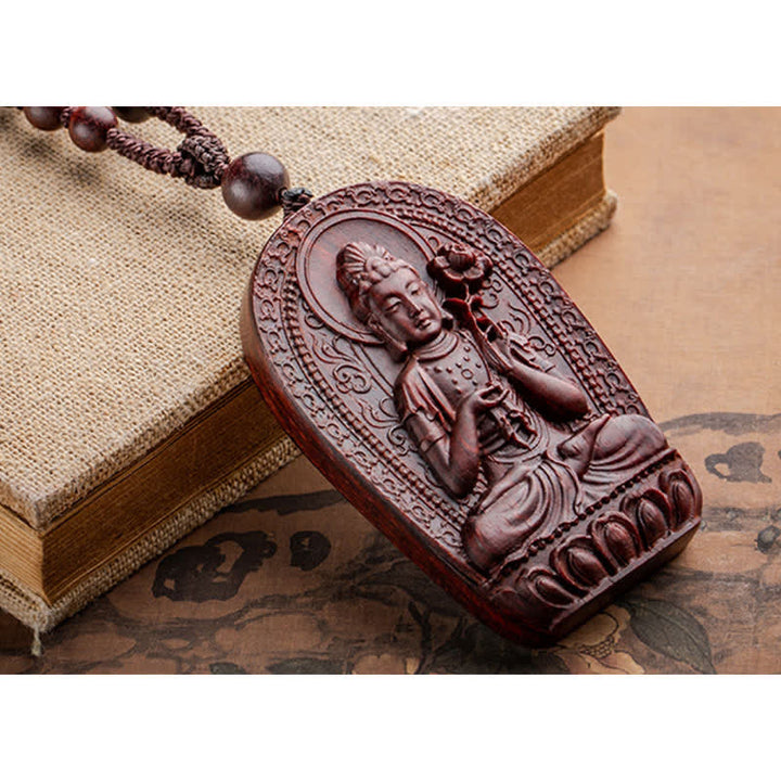 Colgante de collar de protección de loto de sándalo rojo de hoja pequeña de Buda natal del zodiaco chino
