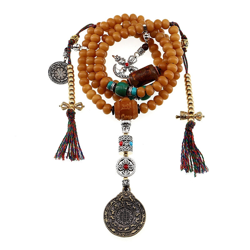 Tíbet 108 Mala cuentas Bodhi semilla Bagua Vajra pulsera de riqueza