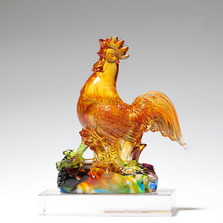 Pieza de arte de gallo de cristal Liuli hecha a mano para decoración del hogar - image 6