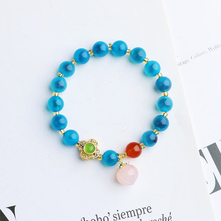 Pulsera con dijes de armonía de melocotón, familia de bestias tragadoras de oro, ágata de caramelo colorida, Buddha Stones