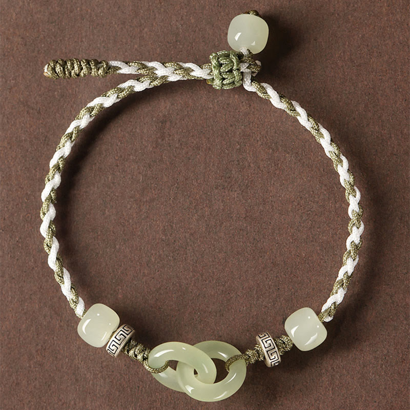 Pulsera trenzada de la suerte con hebilla de la paz y jade hetiano natural de Buddha Stones