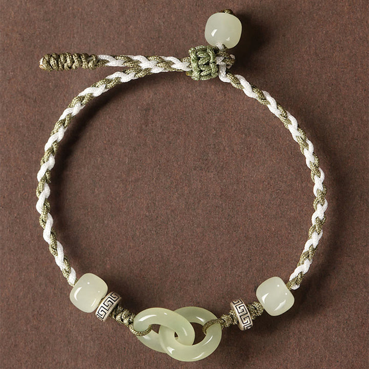 Pulsera trenzada de la suerte con hebilla de la paz y jade hetiano natural de Buddha Stones