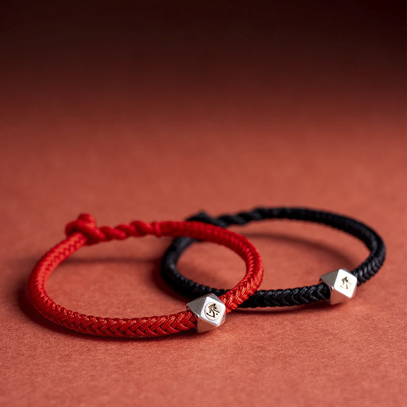 Pulsera de cuerda trenzada de protección de la suerte de Buda natal hecha a mano de plata de ley 925 con Buddha Stones
