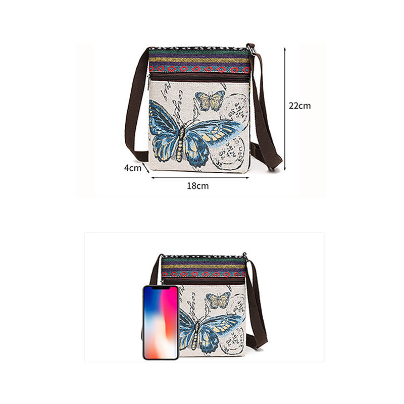 Bolso bandolera de lona bordado con mariposa de elefante, bolso bandolera