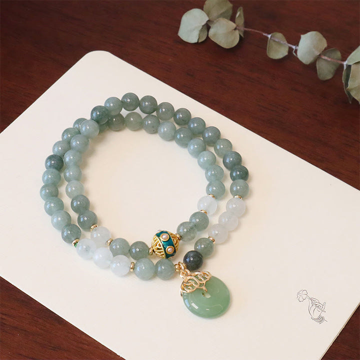 Pulsera de la suerte con hebilla de la paz de jade de doble capa con Buddha Stones