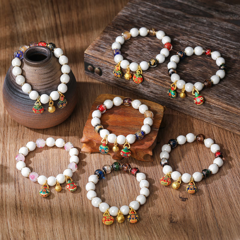 Pulsera de la suerte con cuentas de porcelana coloridas de cristal Liuli, amuleto de la familia de la bestia tragadora de oro con Buddha Stones