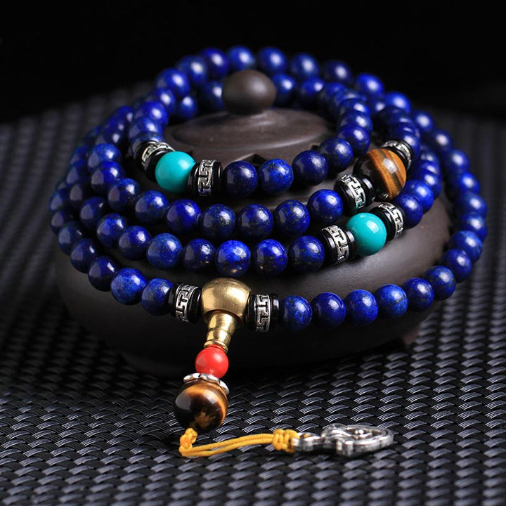 Buddha Stones Mala con 108 cuentas de lapislázuli y lazurita - 8 mm x 108 - image 0