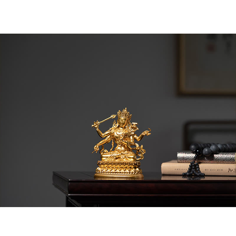 Estatuilla de oro Manjusri Bodhisattva de cuatro brazos, estatua de cobre de serenidad y compasión, decoración del hogar - image 13