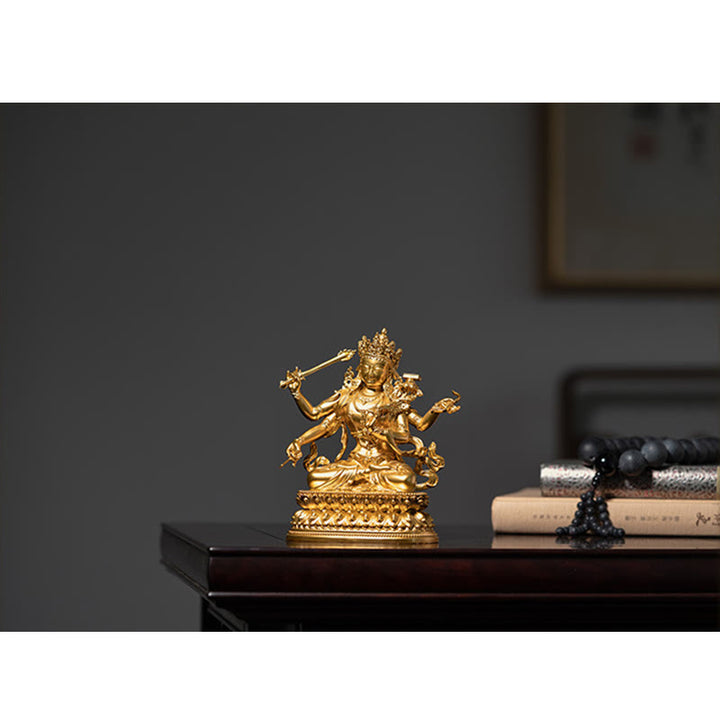 Estatuilla de oro Manjusri Bodhisattva de cuatro brazos, estatua de cobre de serenidad y compasión, decoración del hogar - image 13