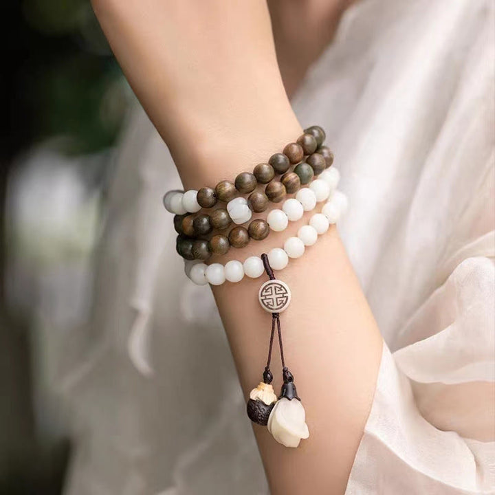 Pulsera calmante de semillas de Bodhi de sándalo verde natural con Buddha Stones