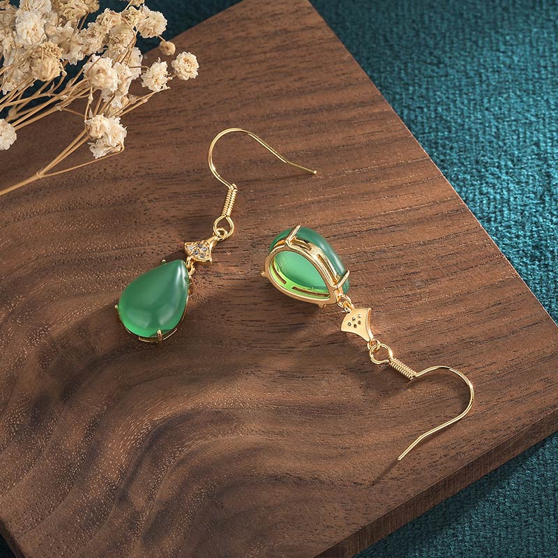 Pendientes colgantes de la suerte de jade cian con Buddha Stones