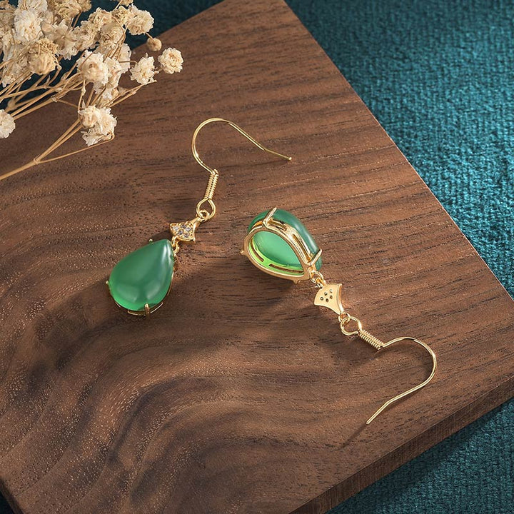 Pendientes colgantes de la suerte de jade cian con Buddha Stones