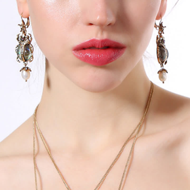 Pendientes colgantes con forma de calavera y escarabajo, estilo vintage, con perlas de cristal y escarabajo