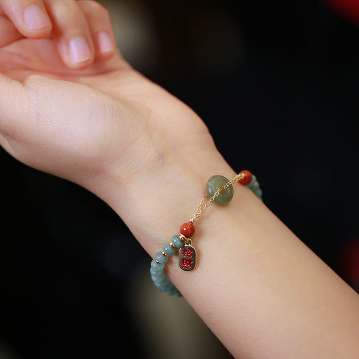 Pulsera de la suerte con hebilla de la paz, ágata roja, Jade Hetian Natural, Buddha Stones