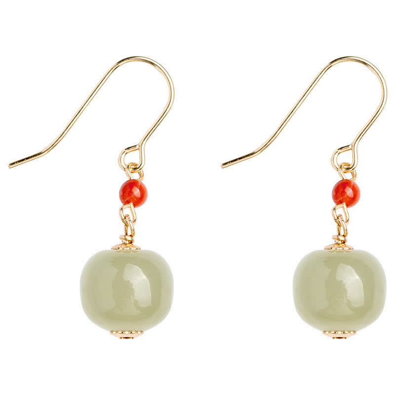 Pendientes Buddha Stones chapados en oro de 14 quilates, jade hetiano y ágata roja