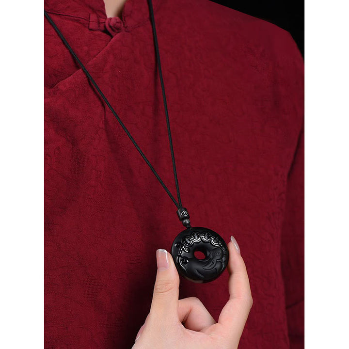 Collar con colgante de fuerza con hebilla de paz, obsidiana negra Natural del zodíaco chino , Buddha Stones - image 11